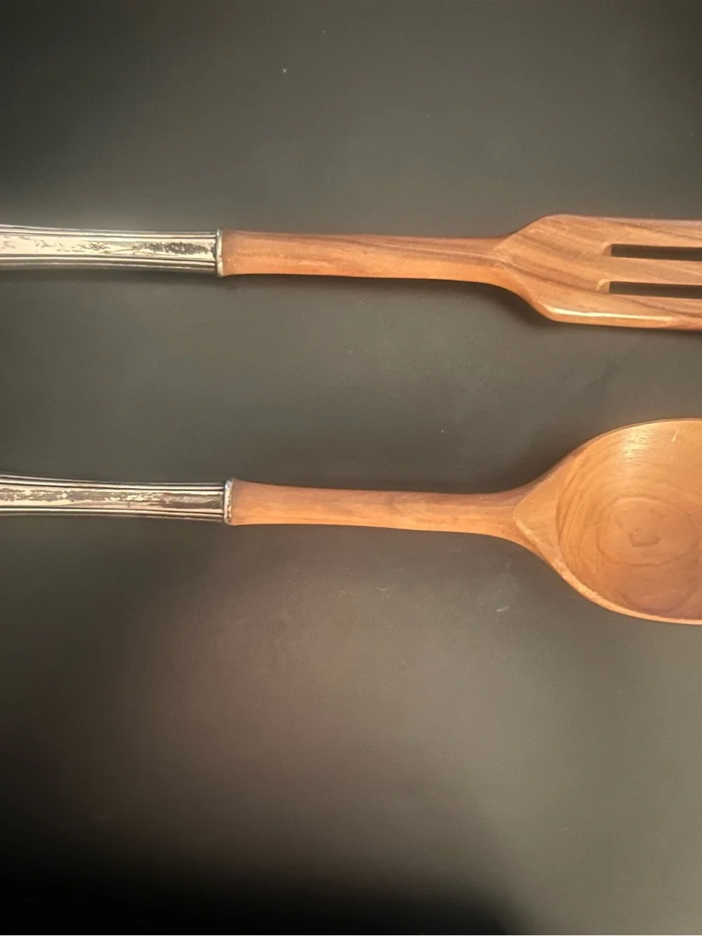 Olive Wood and Sterling Silver Salad Server Set